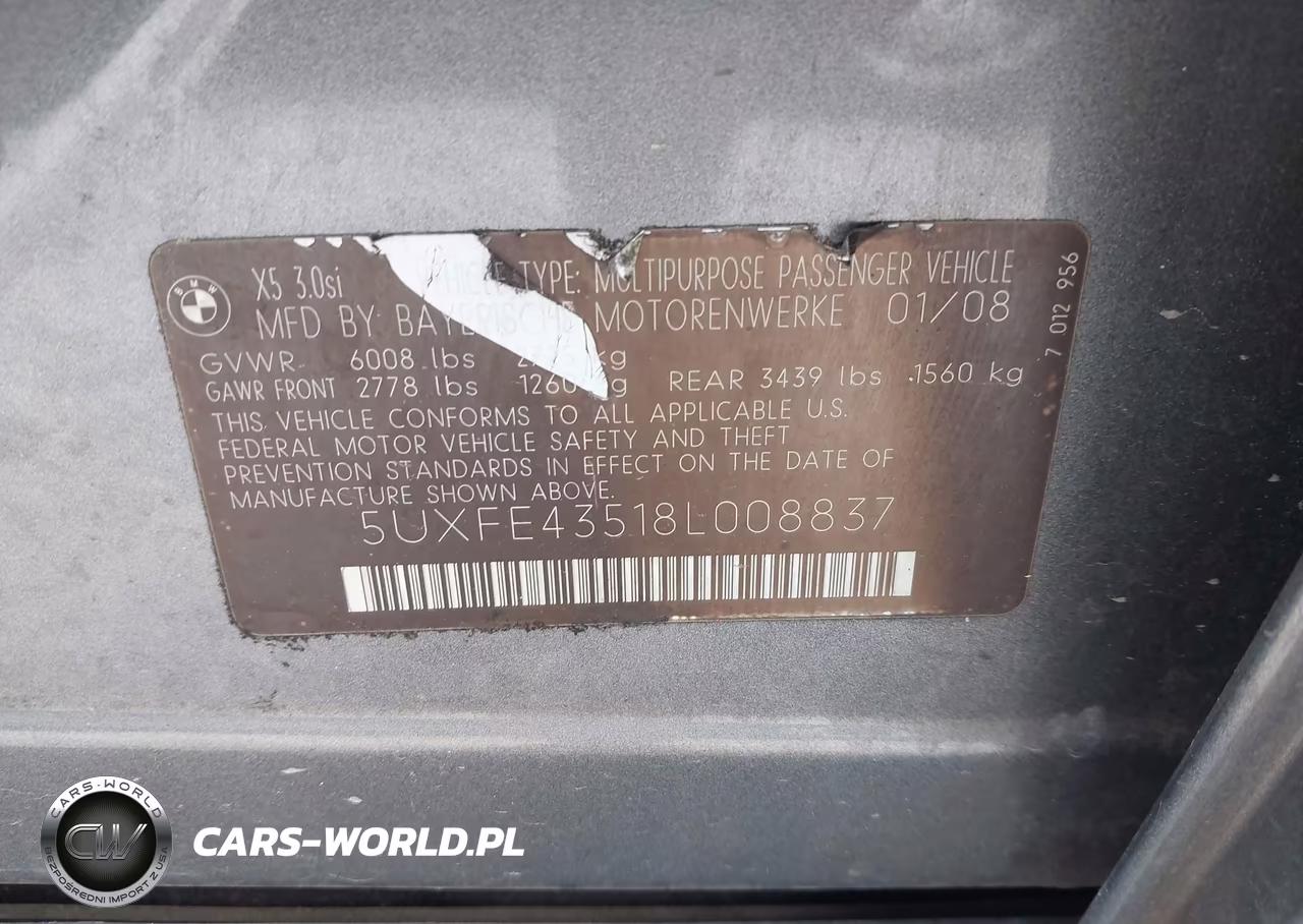 2008 BMW X5 3.0Si VIN:5UXFE43518L008837 - 9