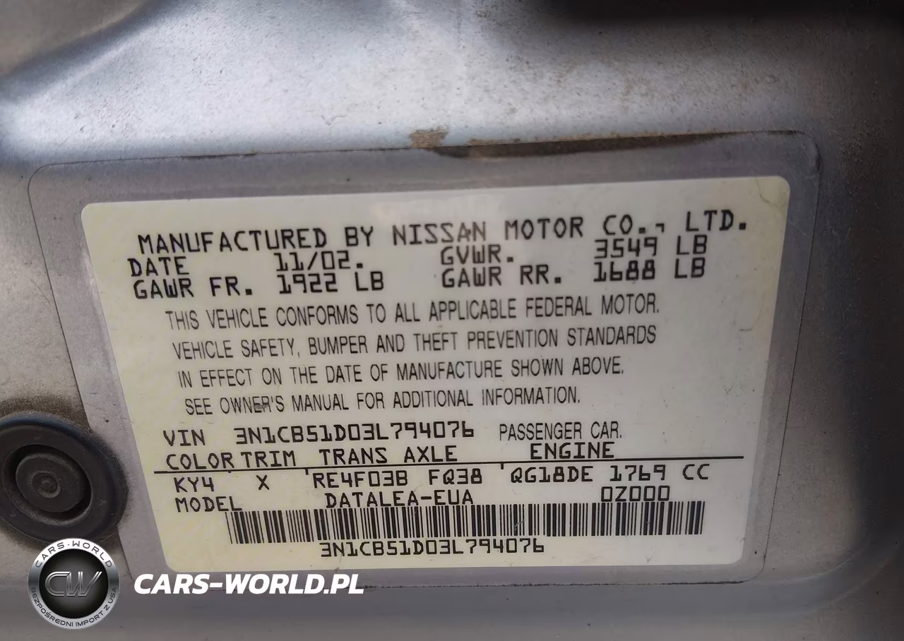 2003 Nissan Sentra Gxe VIN:3N1CB51D03L794076 - 9