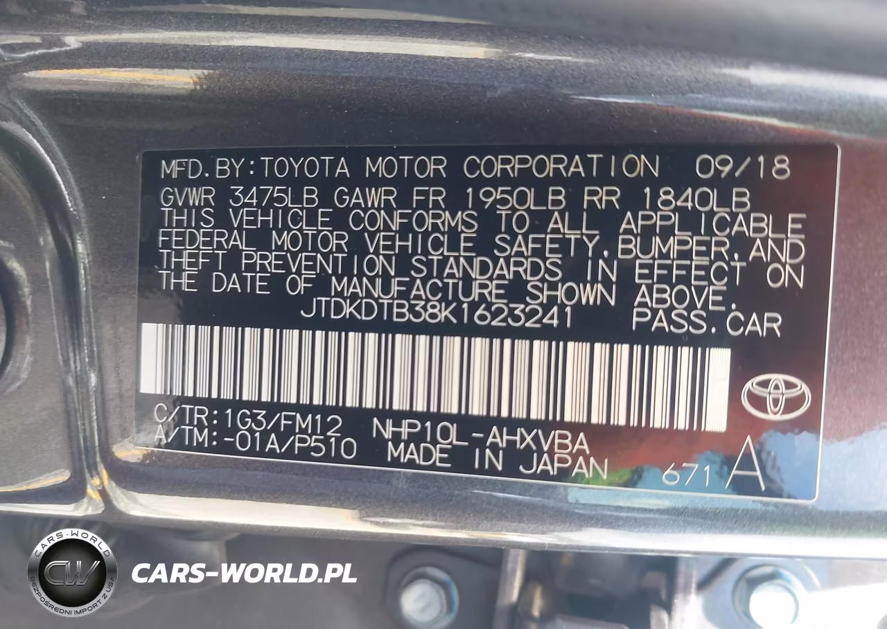 2019 Toyota Prius C L VIN:JTDKDTB38K1623241 - 9