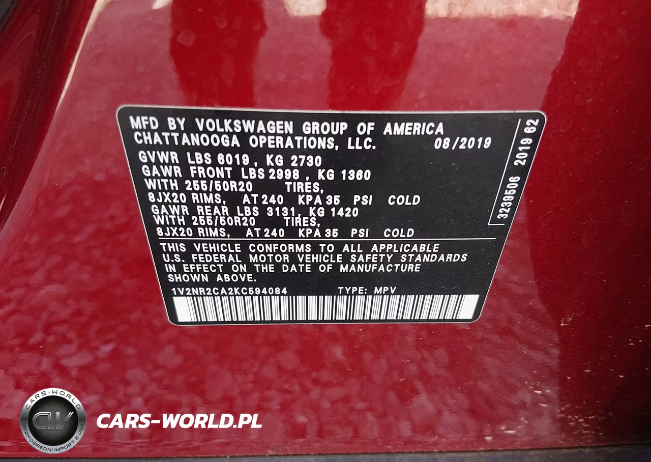 2019 Volkswagen Atlas 3.6L V6 Sel Premium VIN:1V2NR2CA2KC594084 - 9