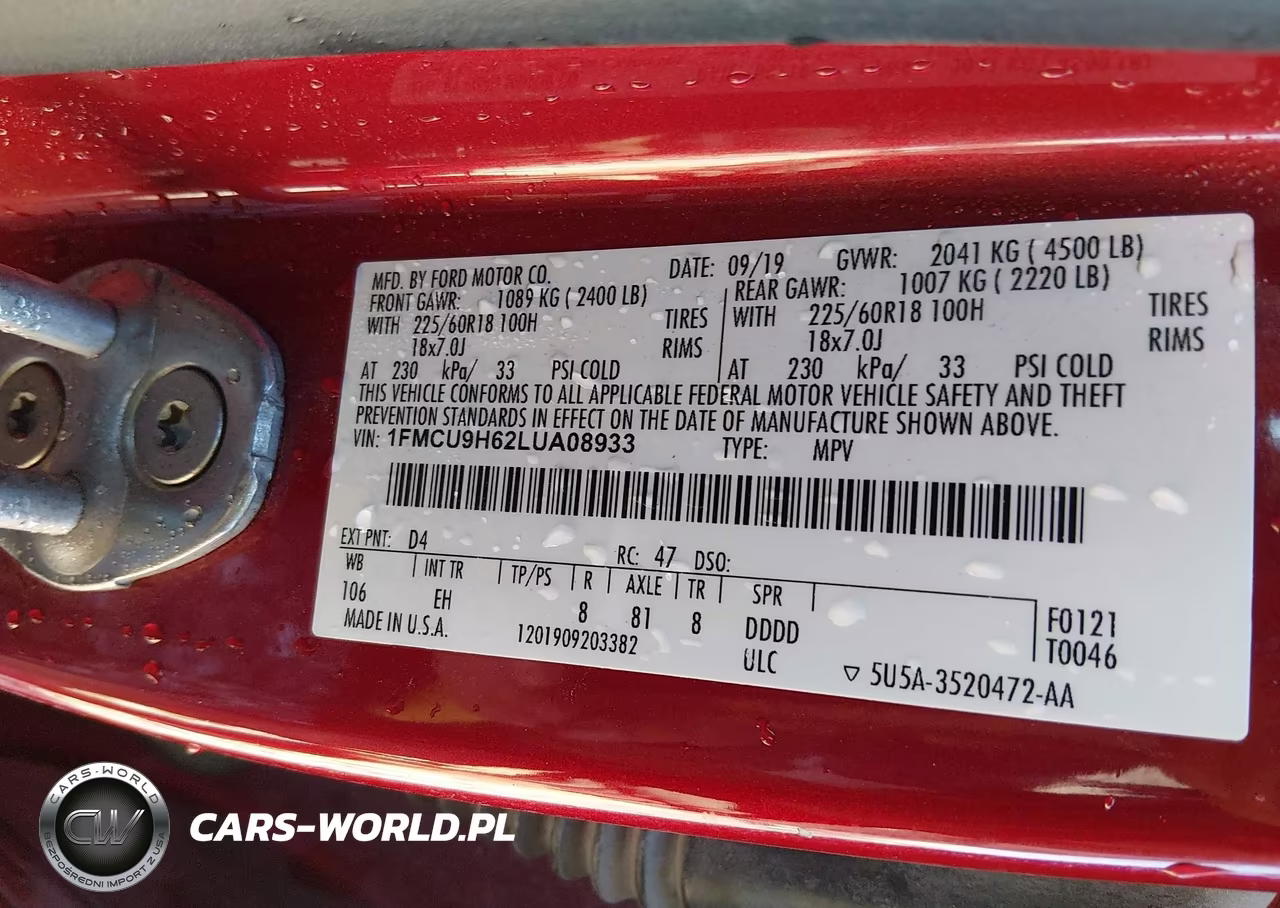 2020 Ford Escape Sel VIN:1FMCU9H62LUA08933 - 9