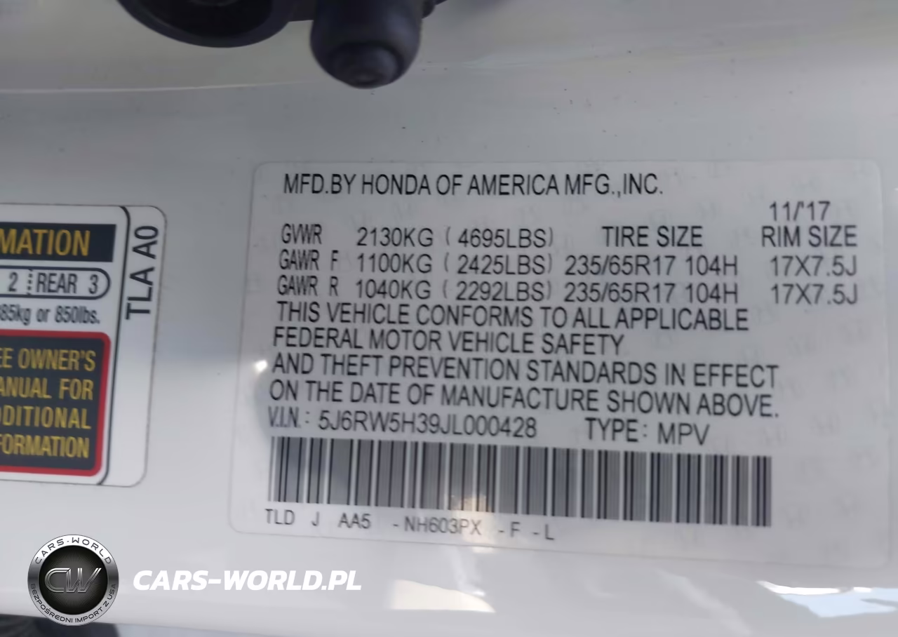 2018 Honda Cr-V Lx VIN:5J6RW5H39JL000428 - 9