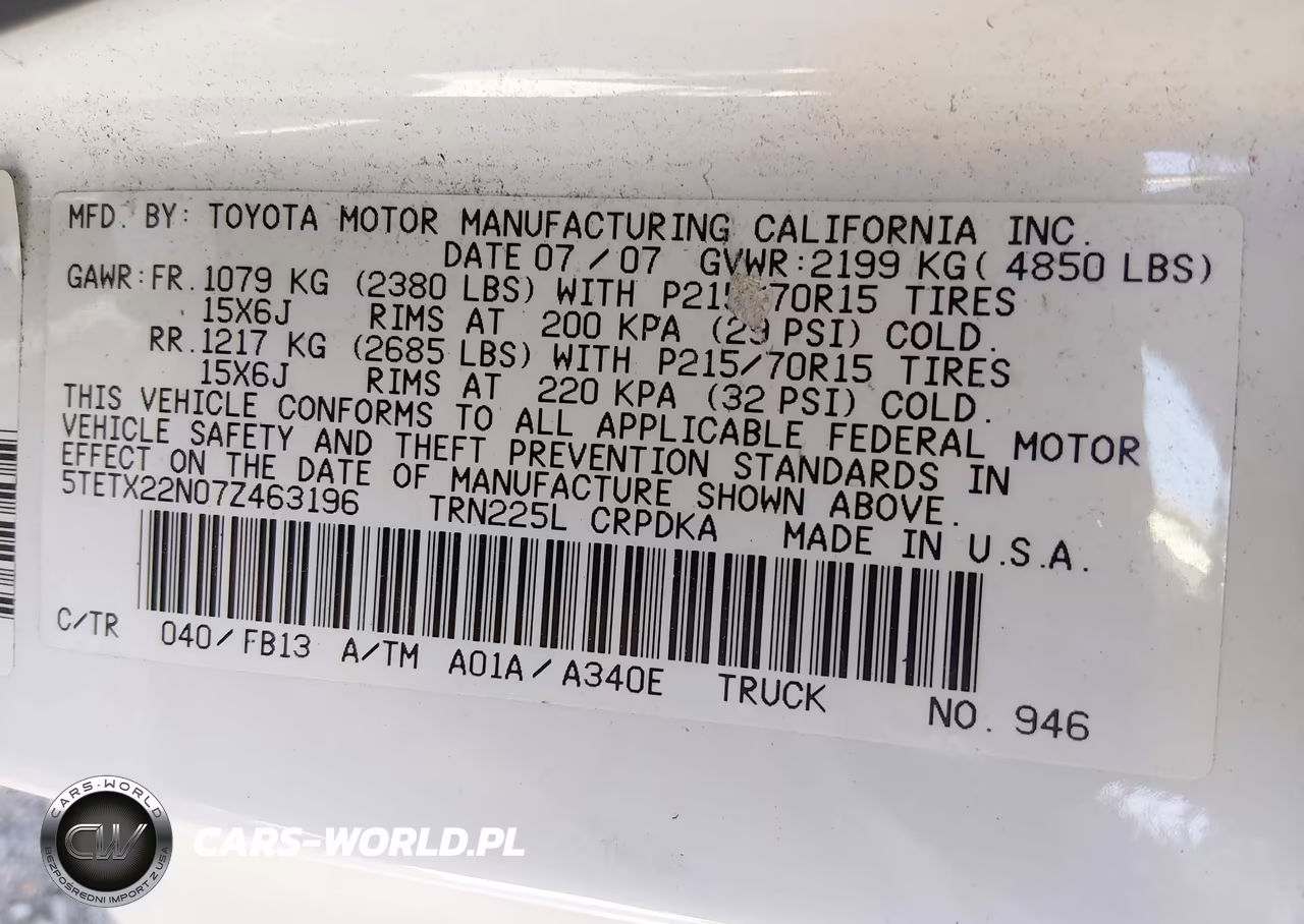 2007 Toyota Tacoma VIN:5TETX22N07Z463196 - 9