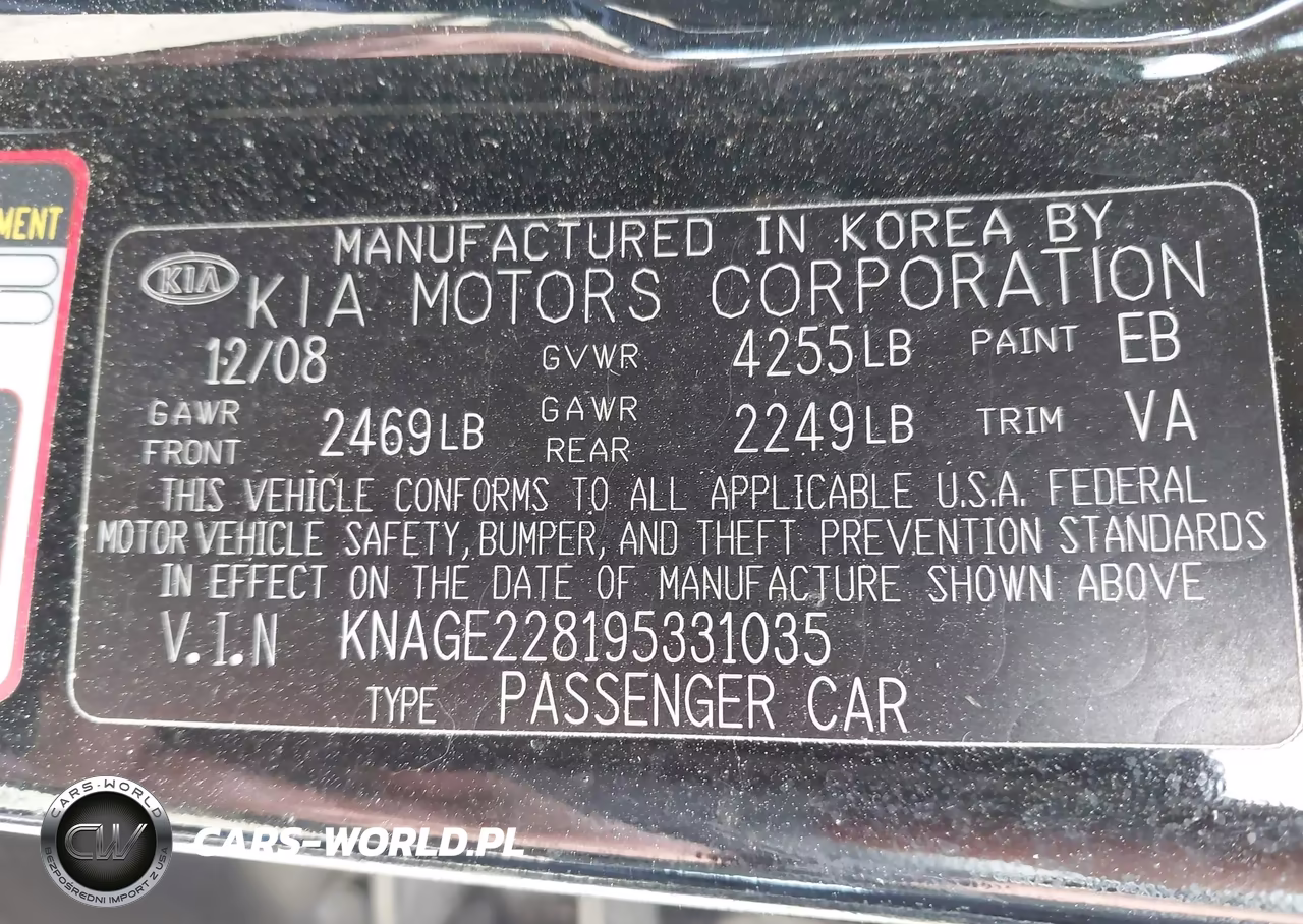 2009 Kia Optima Sx VIN:KNAGE228195331035 - 9