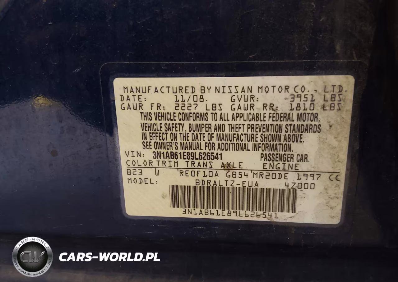 2009 Nissan Sentra 2.0S VIN:3N1AB61E89L626541 - 9
