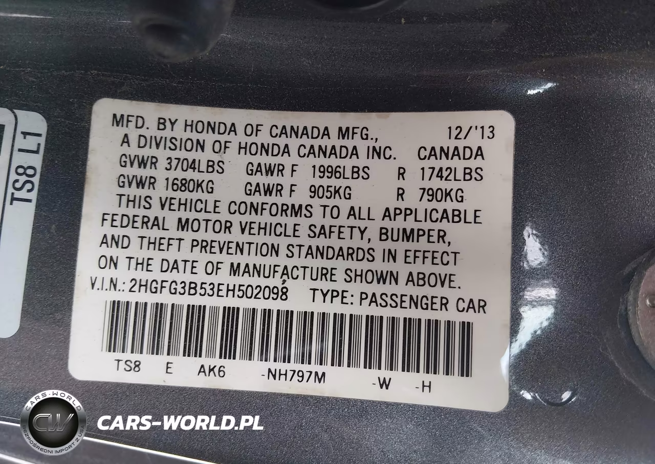 2014 Honda Civic Lx VIN:2HGFG3B53EH502098 - 9