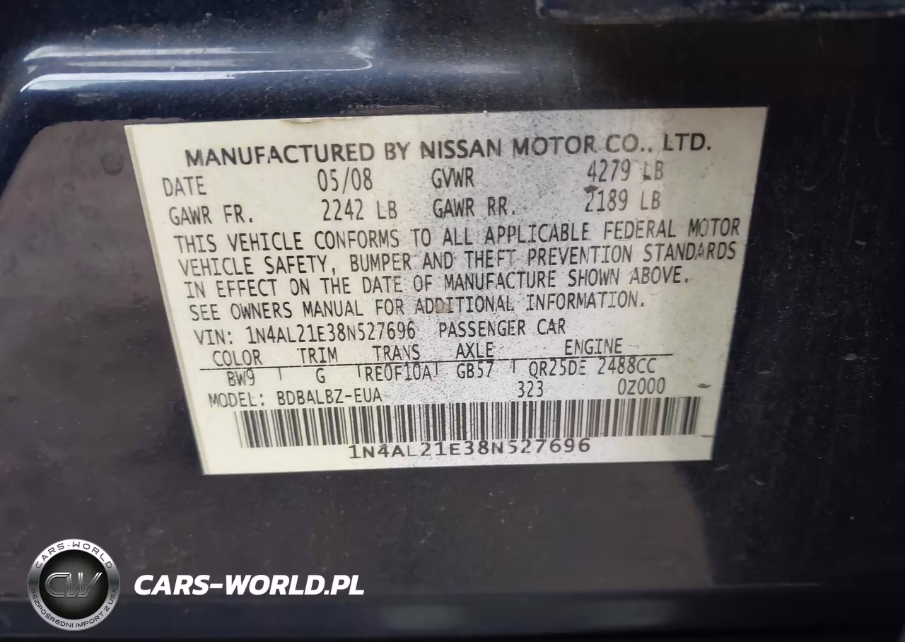 2008 Nissan Altima 2.5 S VIN:1N4AL21E38N527696 - 9
