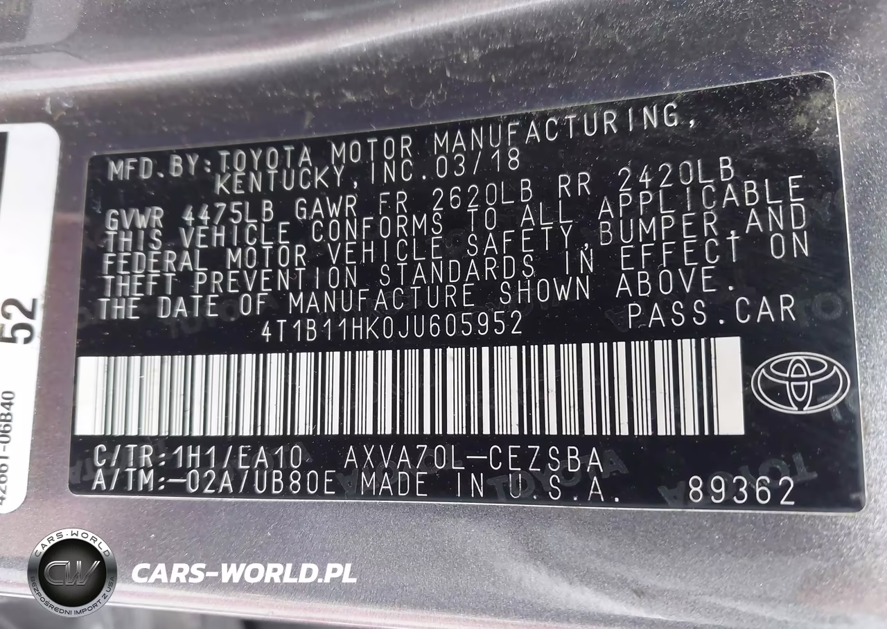 2018 Toyota Camry Se VIN:4T1B11HK0JU605952 - 9