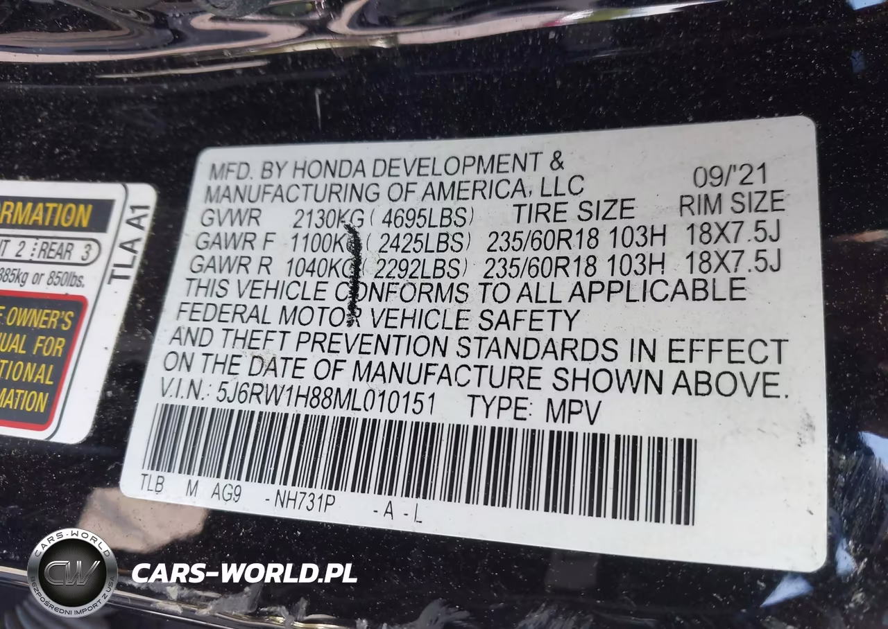 2021 Honda Cr-V 2Wd Ex-L VIN:5J6RW1H88ML010151 - 9
