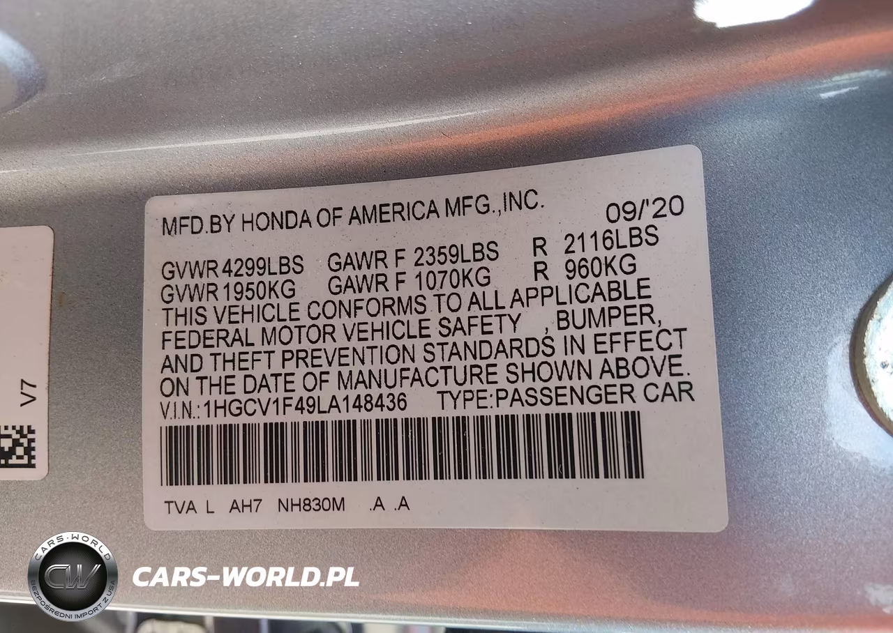 2020 Honda Accord Ex VIN:1HGCV1F49LA148436 - 9