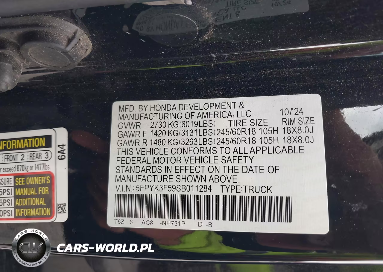 2025 Honda Ridgeline Rtl VIN:5FPYK3F59SB011284 - 9