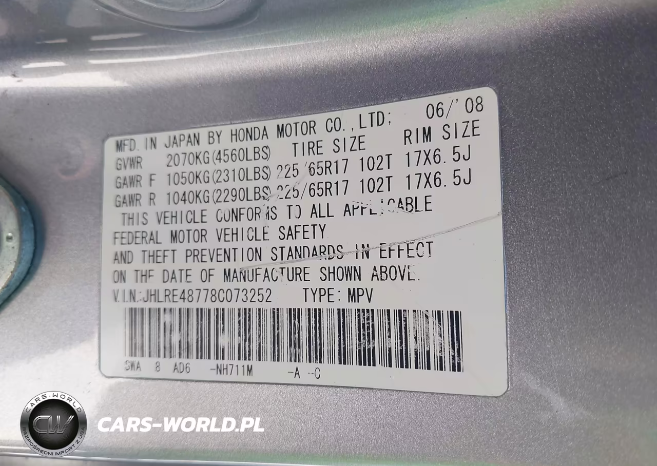 2008 Honda Cr-V Ex-L VIN:JHLRE48778C073252 - 9