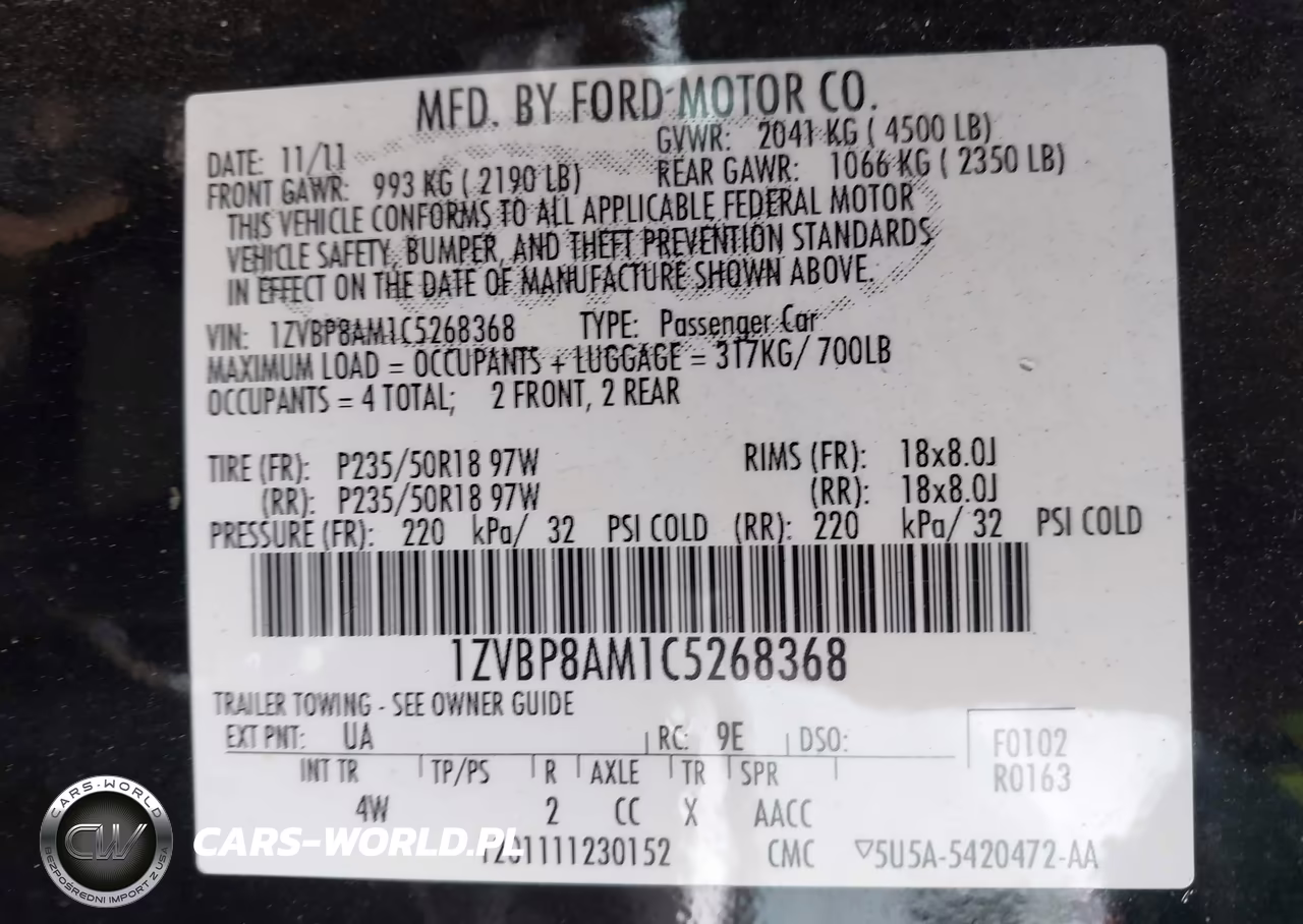 2012 Ford Mustang V6 Premium VIN:1ZVBP8AM1C5268368 - 9
