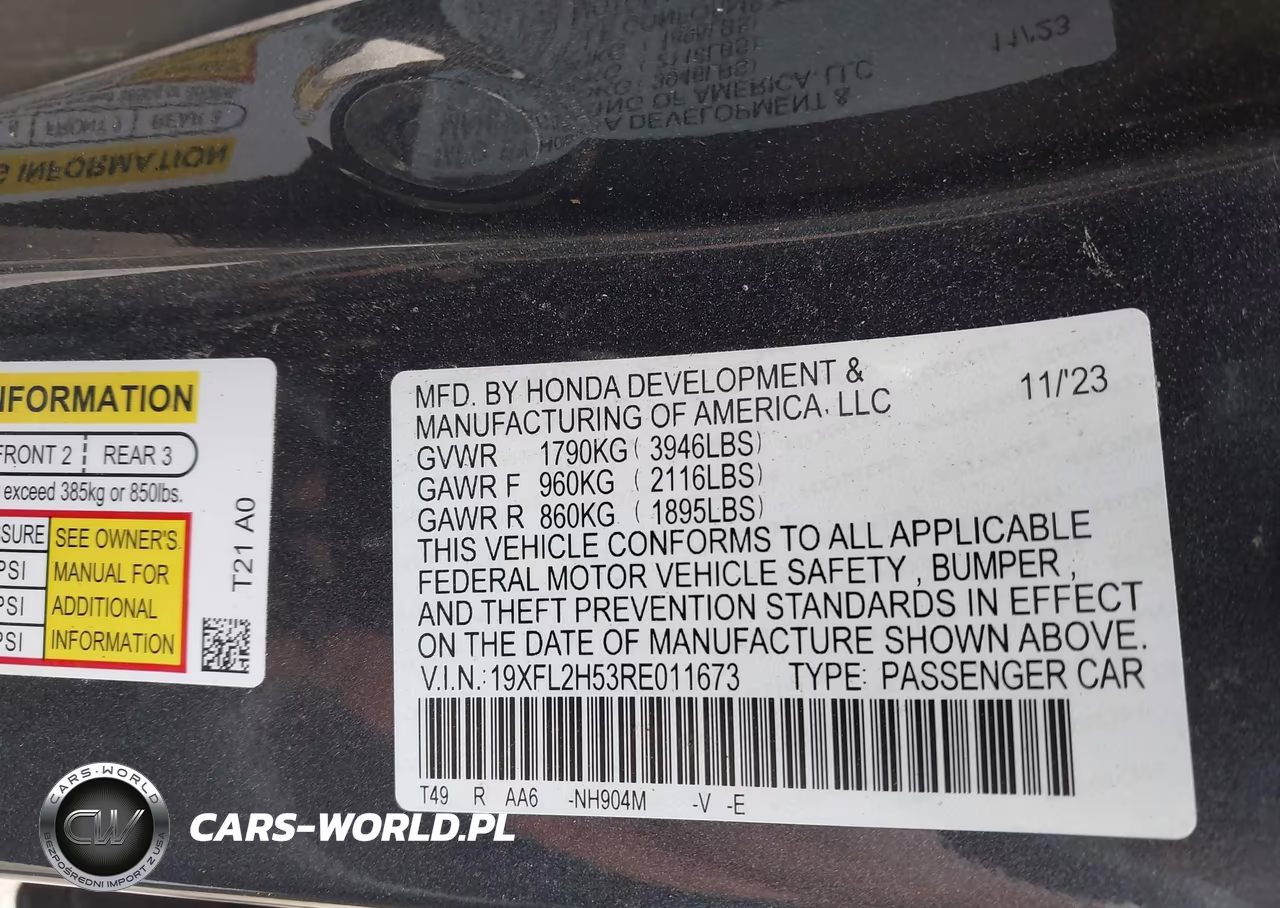 2024 Honda Civic Lx VIN:19XFL2H53RE011673 - 9