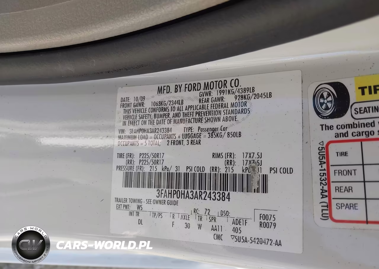 2010 Ford Fusion Se VIN:3FAHP0HA3AR243384 - 9