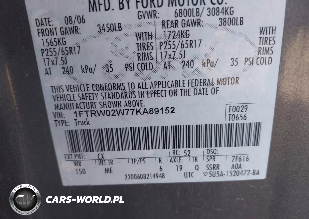 2007 Ford F-150 Xlt VIN:1FTRW02W77KA89152 - 9