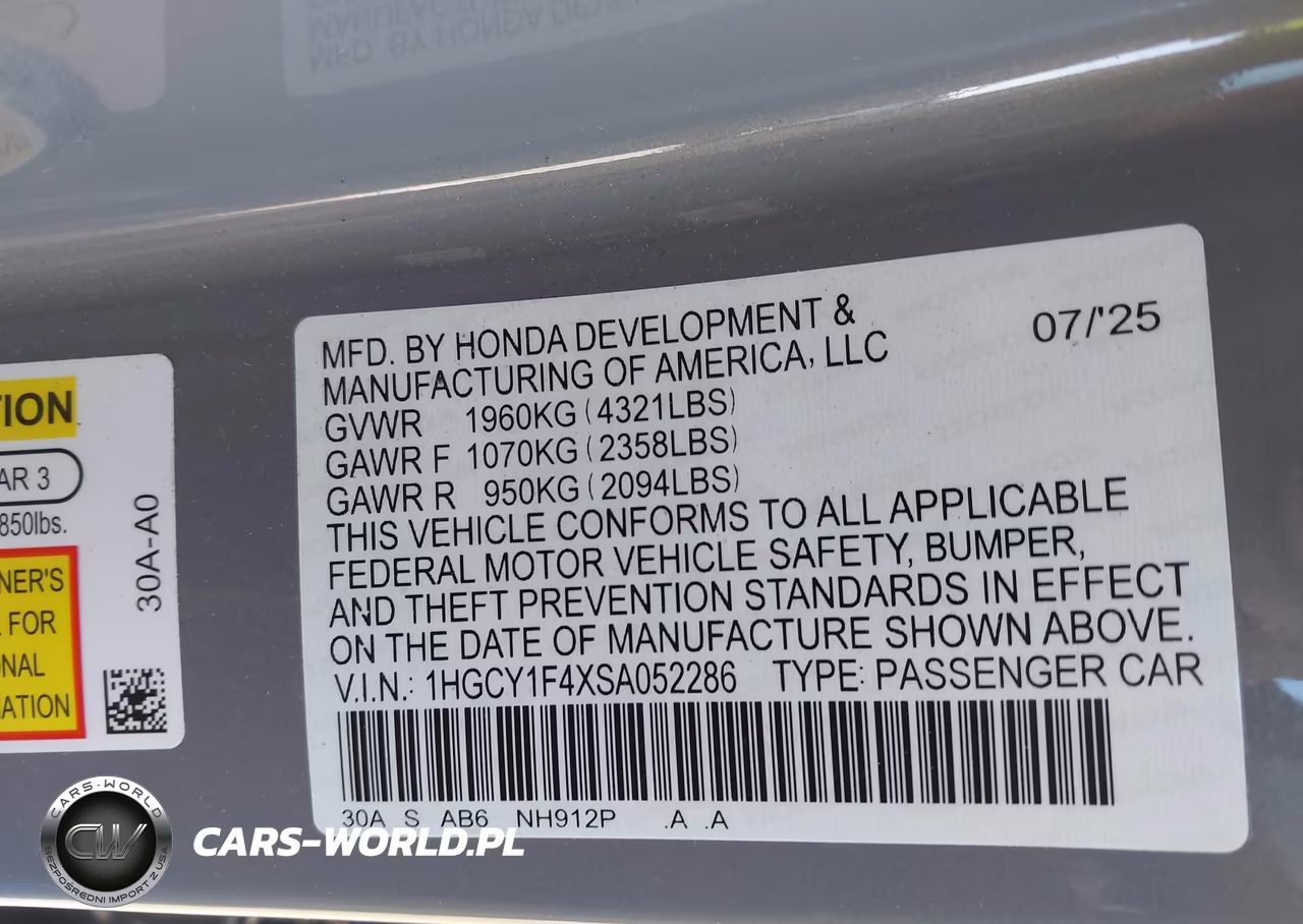 2025 Honda Accord Se VIN:1HGCY1F4XSA052286 - 9