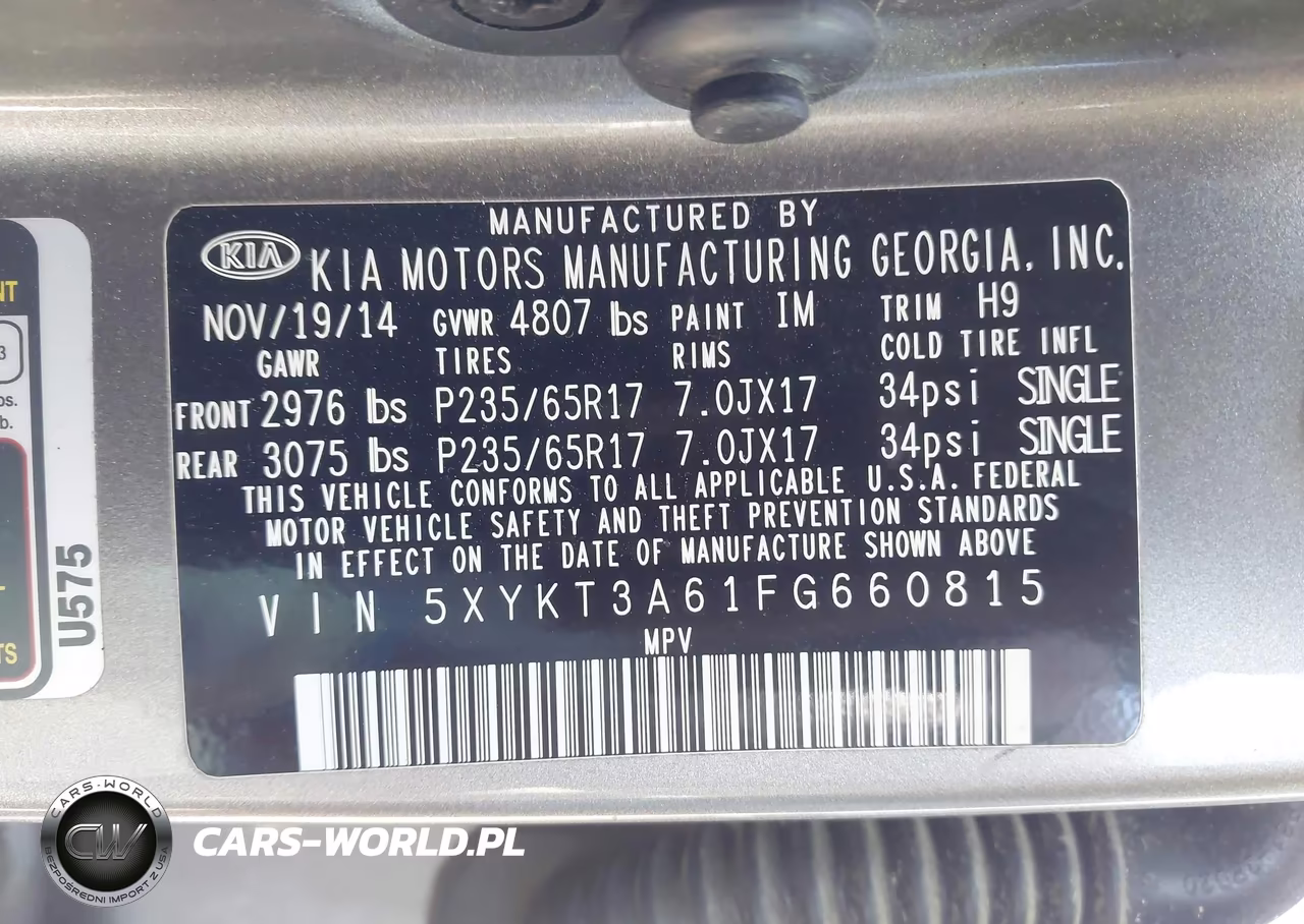 2015 Kia Sorento Lx VIN:5XYKT3A61FG660815 - 9