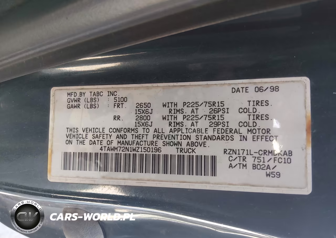 1998 Toyota Tacoma VIN:4TAWM72N1WZ150196 - 9