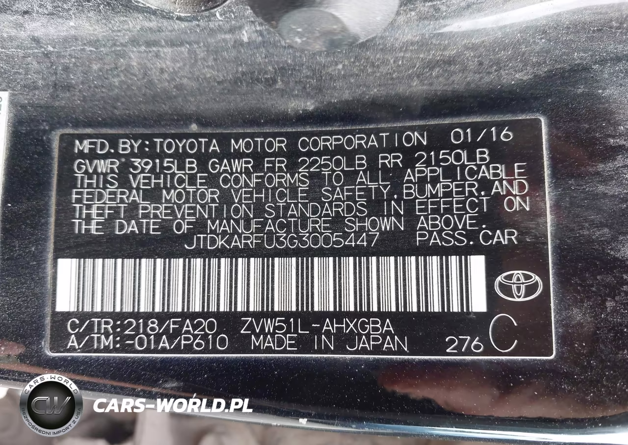 2016 Toyota Prius VIN:JTDKARFU3G3005447 - 9