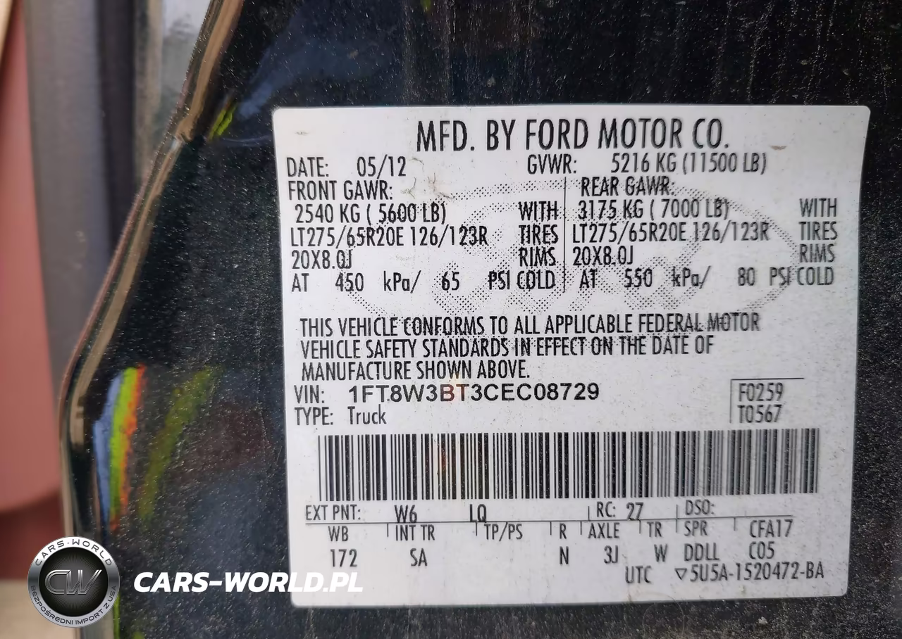 2012 Ford F-350 Lariat VIN:1FT8W3BT3CEC08729 - 8