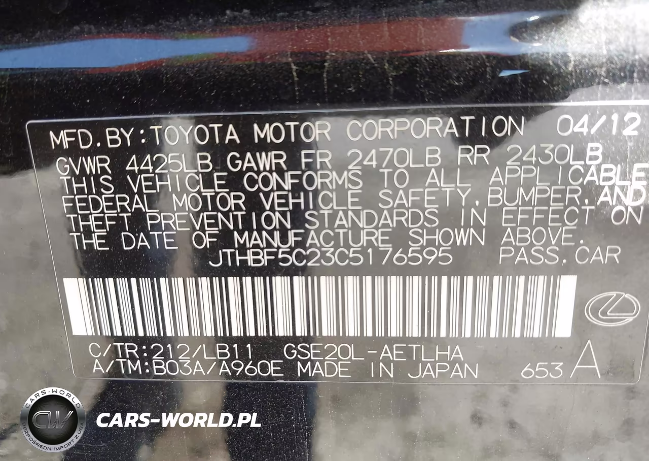 2012 Lexus Is 250 VIN:JTHBF5C23C5176595 - 9
