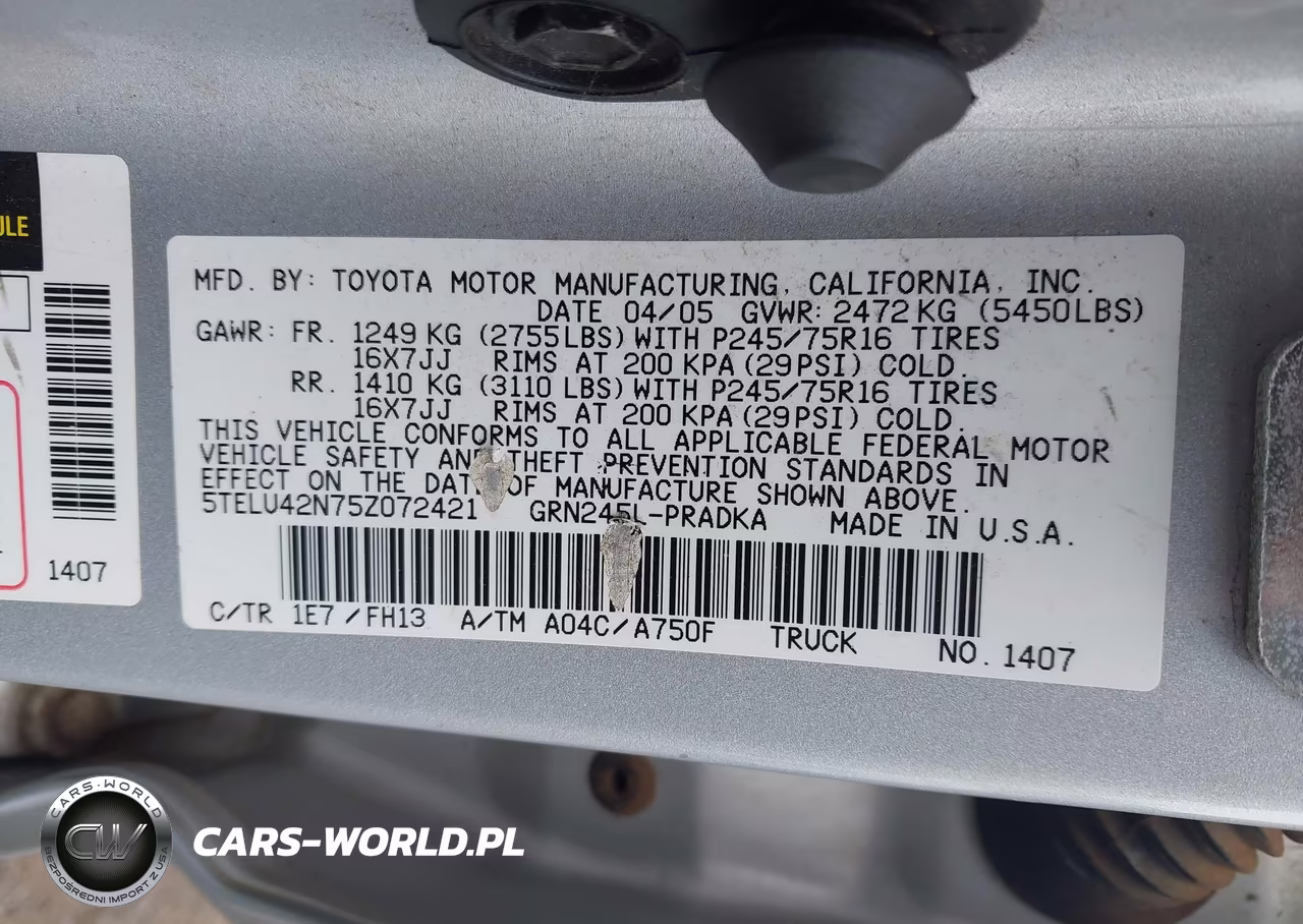 2005 Toyota Tacoma Base V6 VIN:5TELU42N75Z072421 - 9