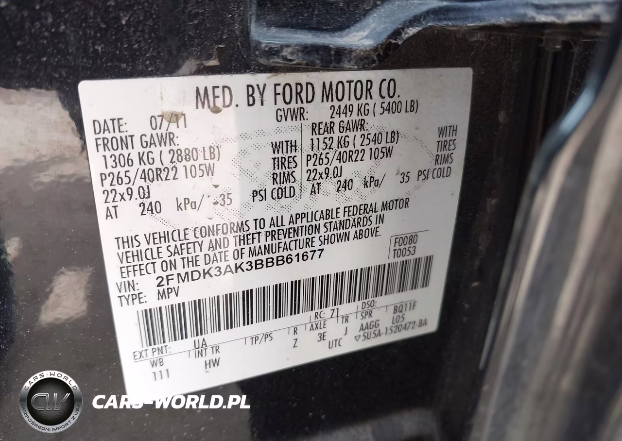 2011 Ford Edge Sport VIN:2FMDK3AK3BBB61677 - 9