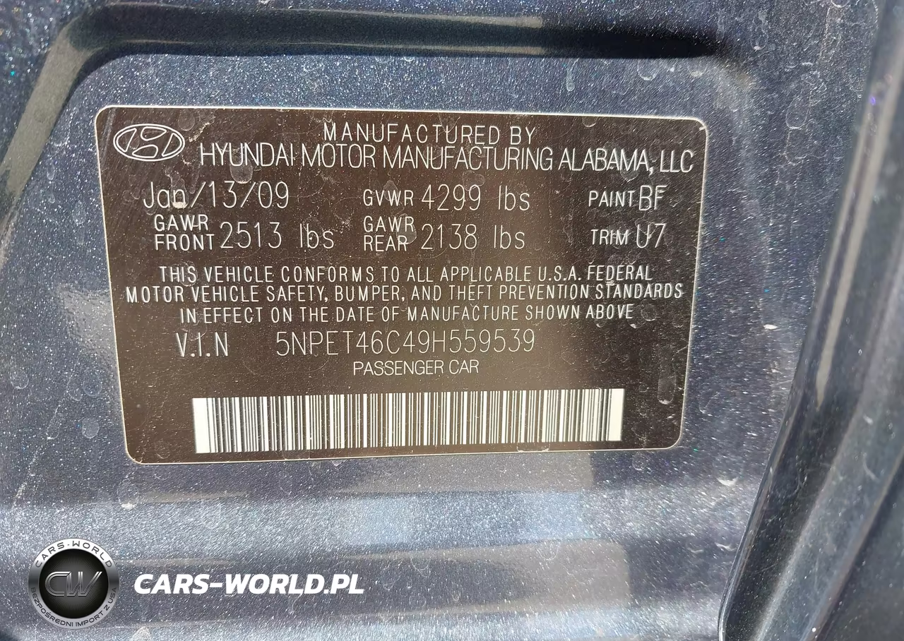 2009 Hyundai Sonata Gls VIN:5NPET46C49H559539 - 9