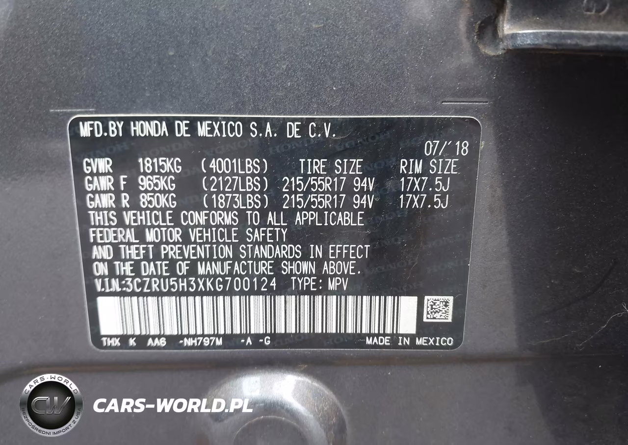 2019 Honda Hr-V Lx VIN:3CZRU5H3XKG700124 - 9