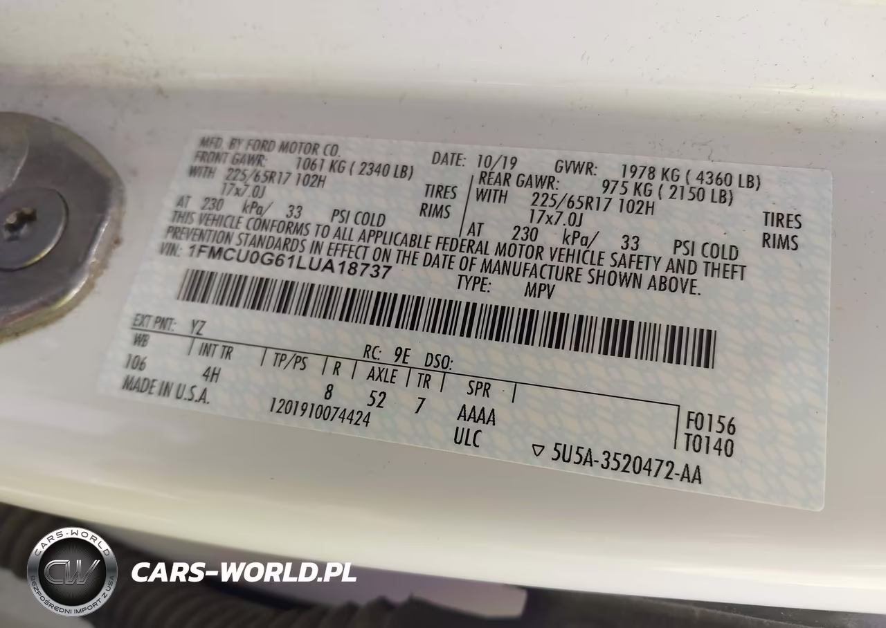 2020 Ford Escape Se VIN:1FMCU0G61LUA18737 - 9