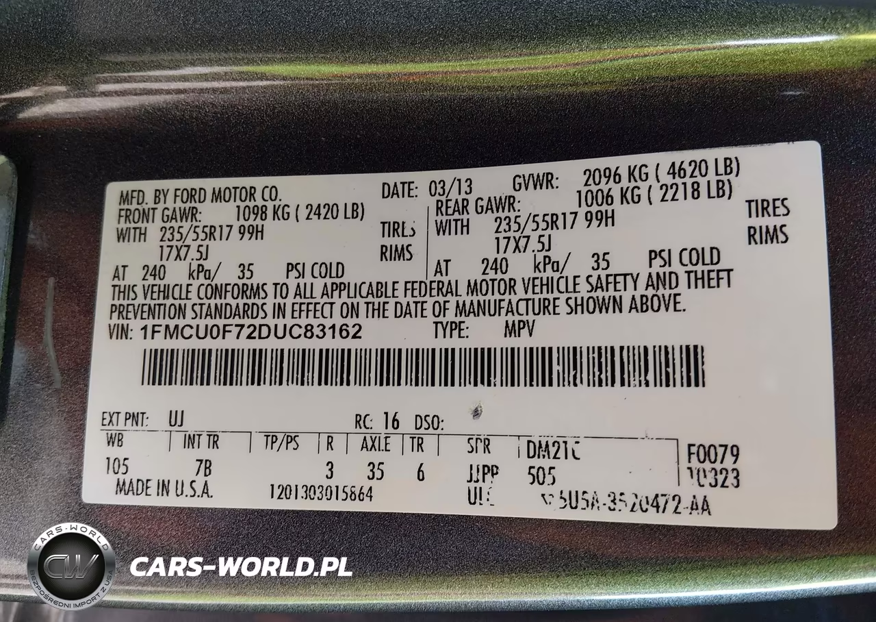 2013 Ford Escape S VIN:1FMCU0F72DUC83162 - 9