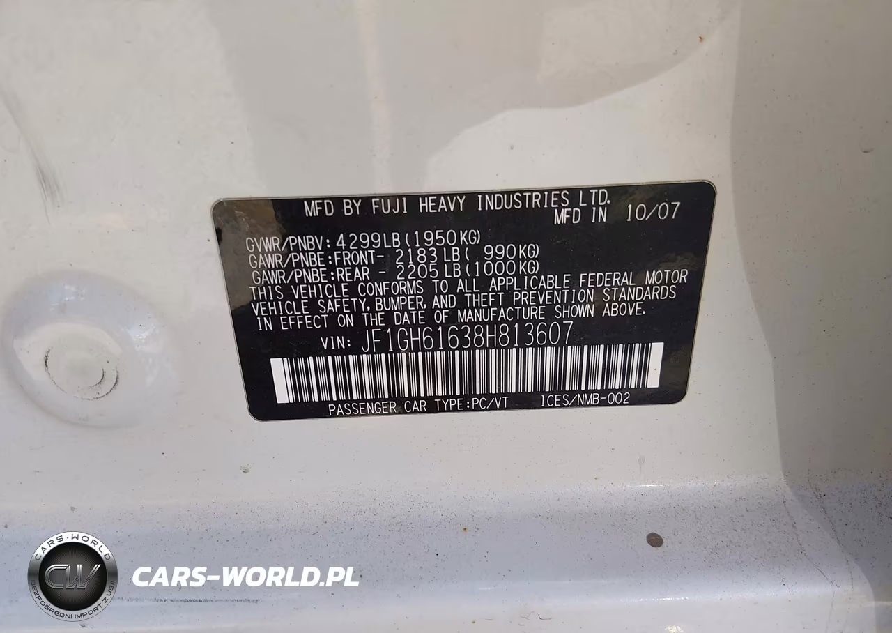 2008 Subaru Impreza 2.5I VIN:JF1GH61638H813607 - 9