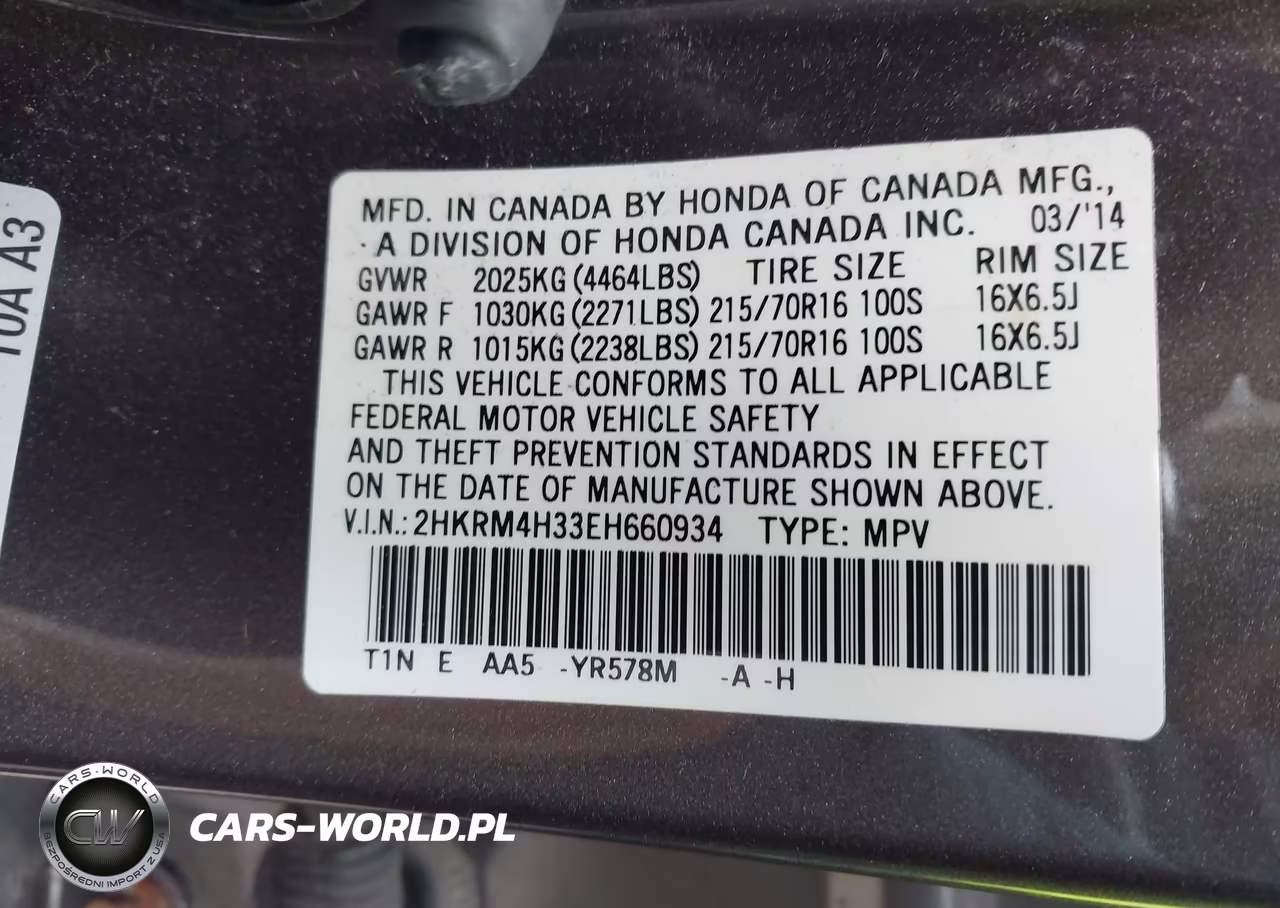2014 Honda Cr-V Lx VIN:2HKRM4H33EH660934 - 9