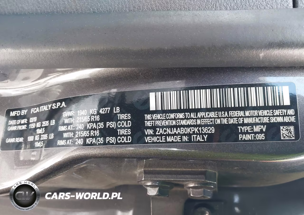 2019 Jeep Renegade Sport Fwd VIN:ZACNJAAB0KPK13629 - 9