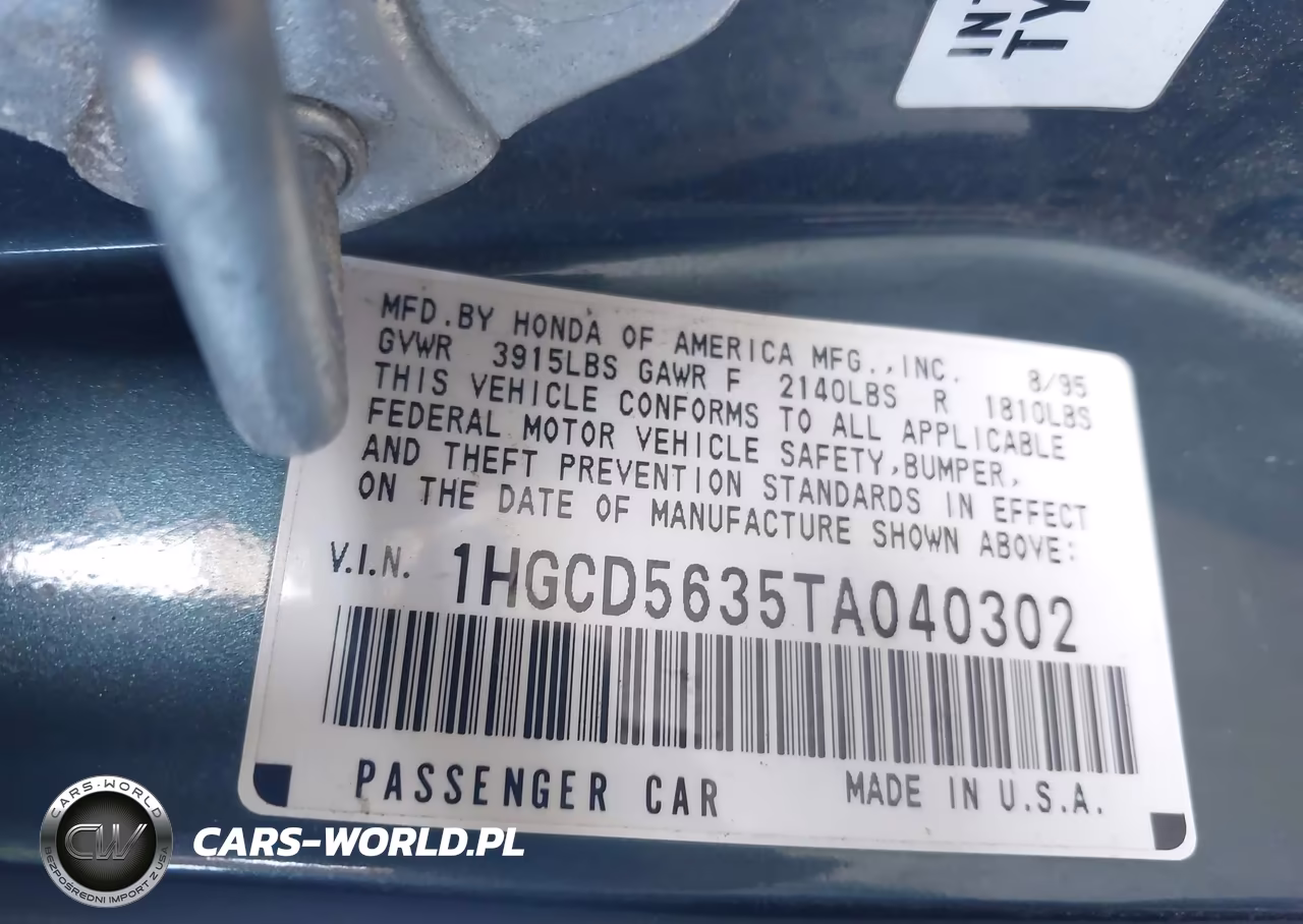 1996 Honda Accord Lx-Ex VIN:1HGCD5635TA040302 - 9