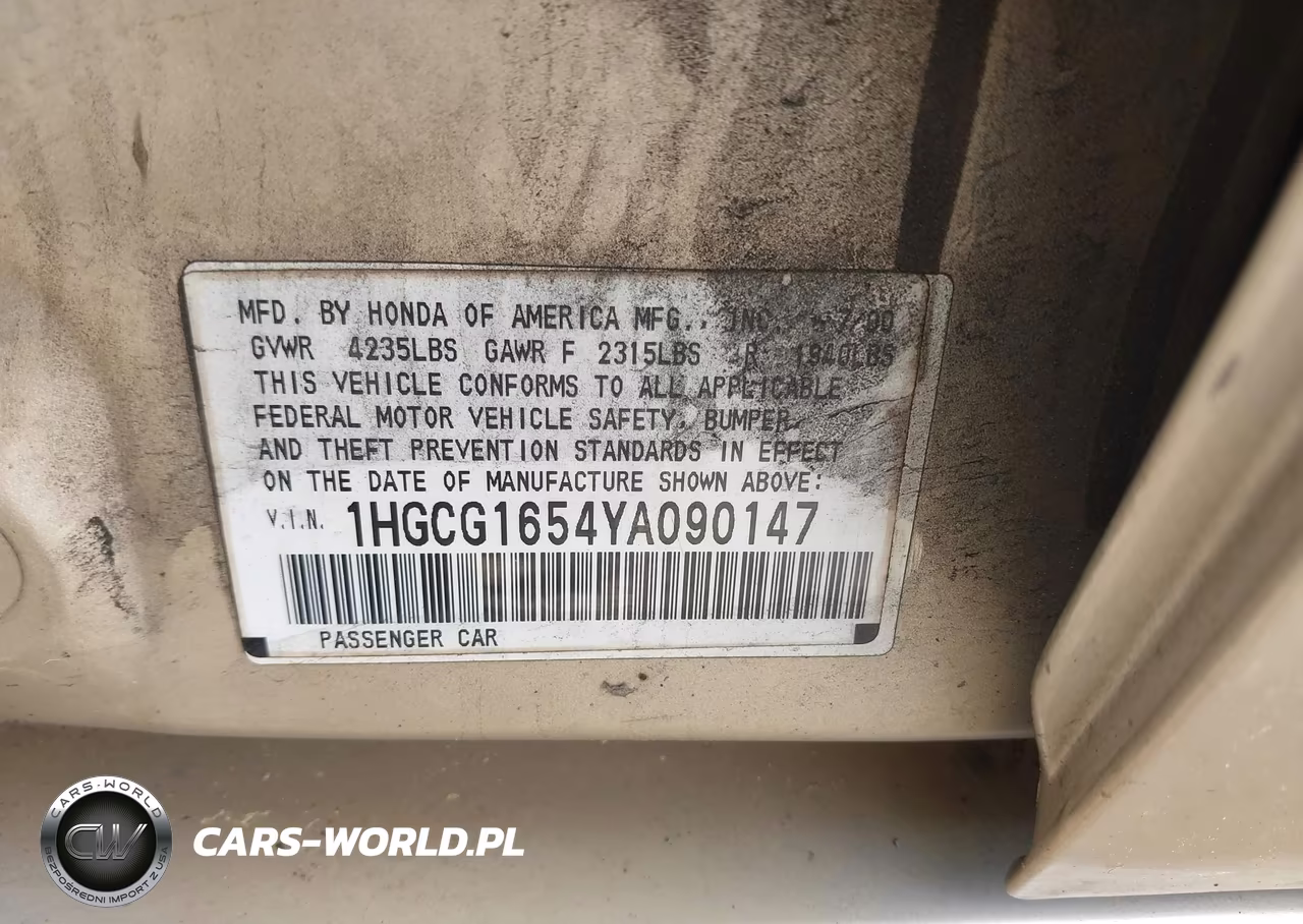 2000 Honda Accord 3.0 Ex VIN:1HGCG1654YA090147 - 9