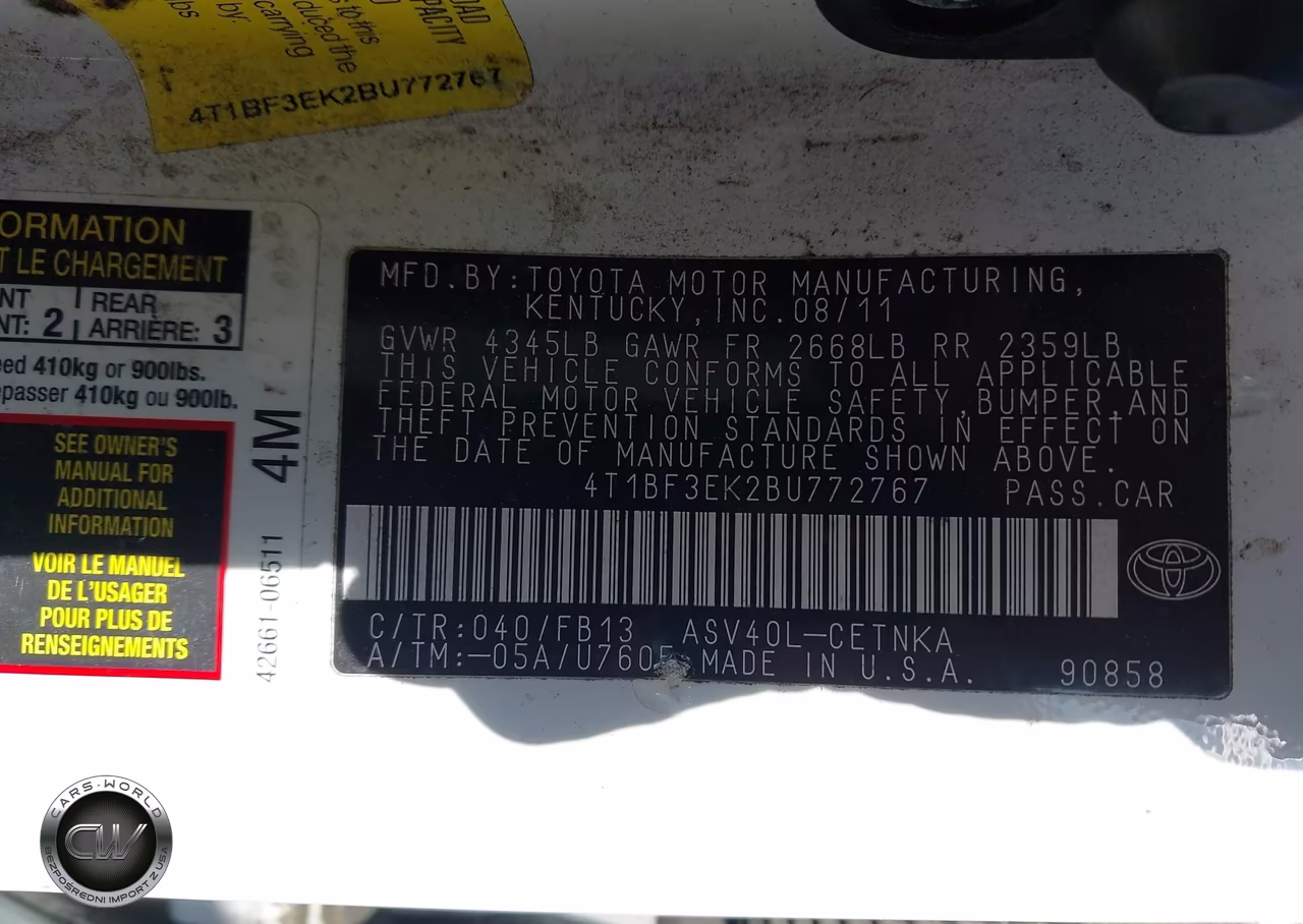 2011 Toyota Camry Le VIN:4T1BF3EK2BU772767 - 9