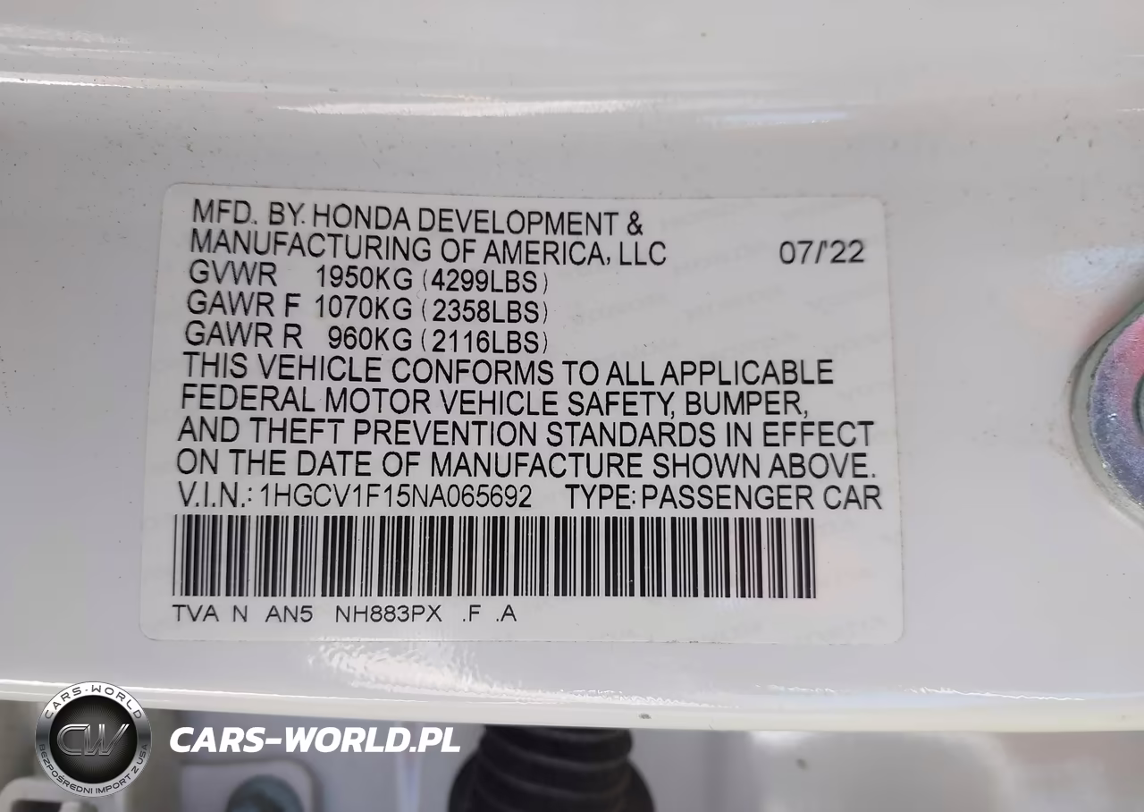2022 Honda Accord Lx VIN:1HGCV1F15NA065692 - 9
