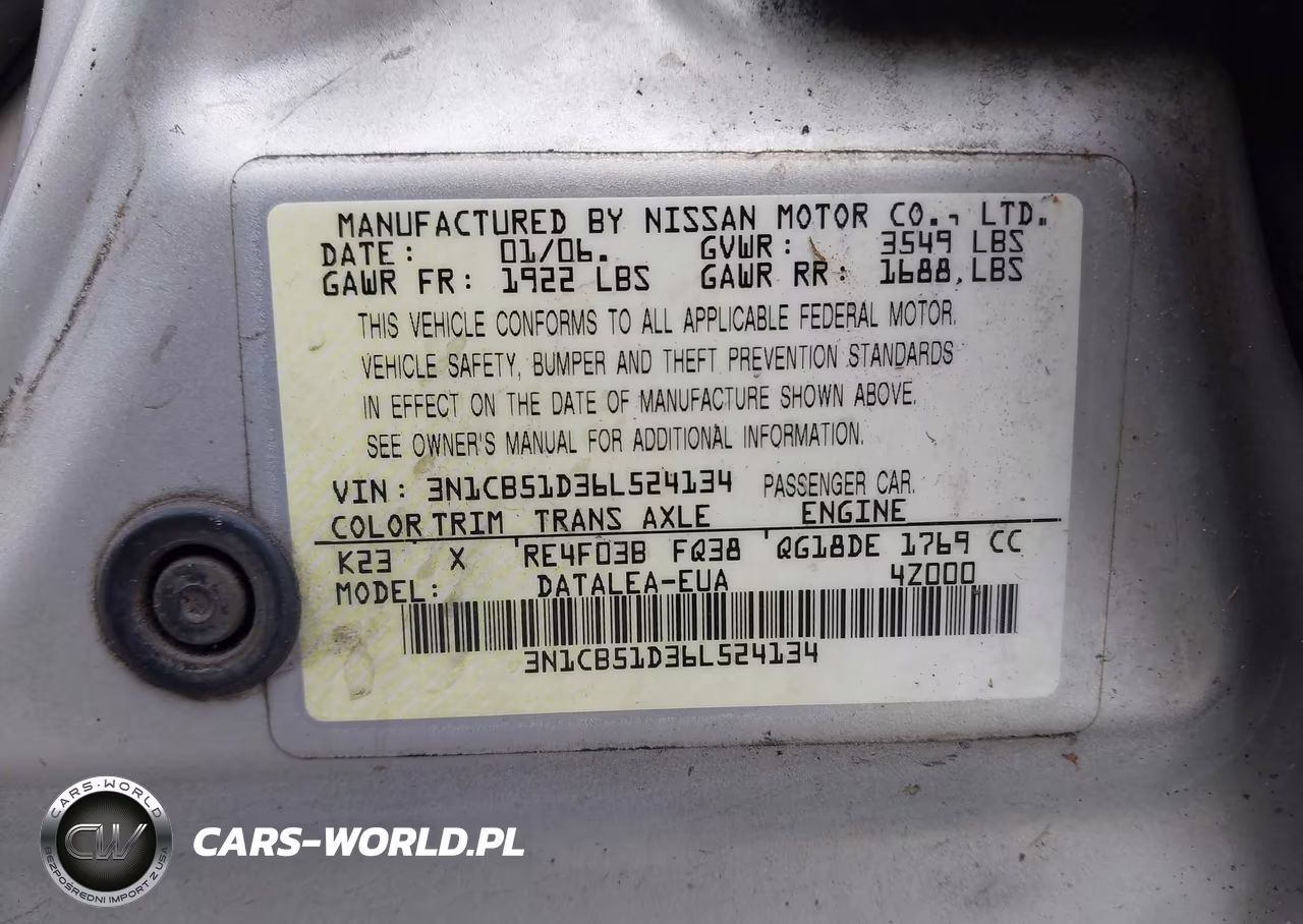 2006 Nissan Sentra 1.8S VIN:3N1CB51D36L524134 - 9