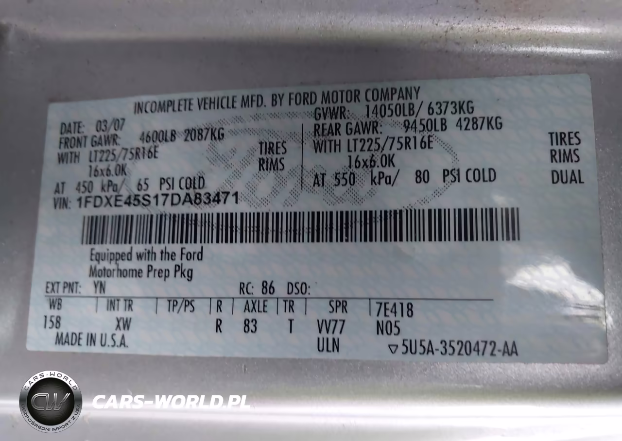 2007 Ford Econoline E450 Super Duty Cutwy Van VIN:1FDXE45S17DA83471 - 9