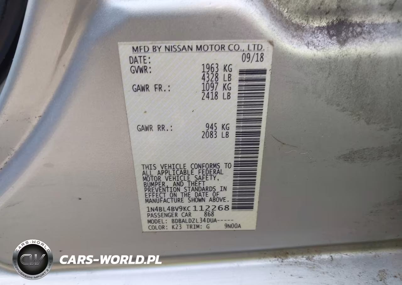 2019 Nissan Altima 2.5 S VIN:1N4BL4BV9KC112268 - 9