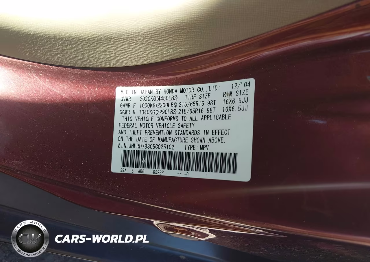 2005 Honda Cr-V Ex VIN:JHLRD78805C025102 - 9