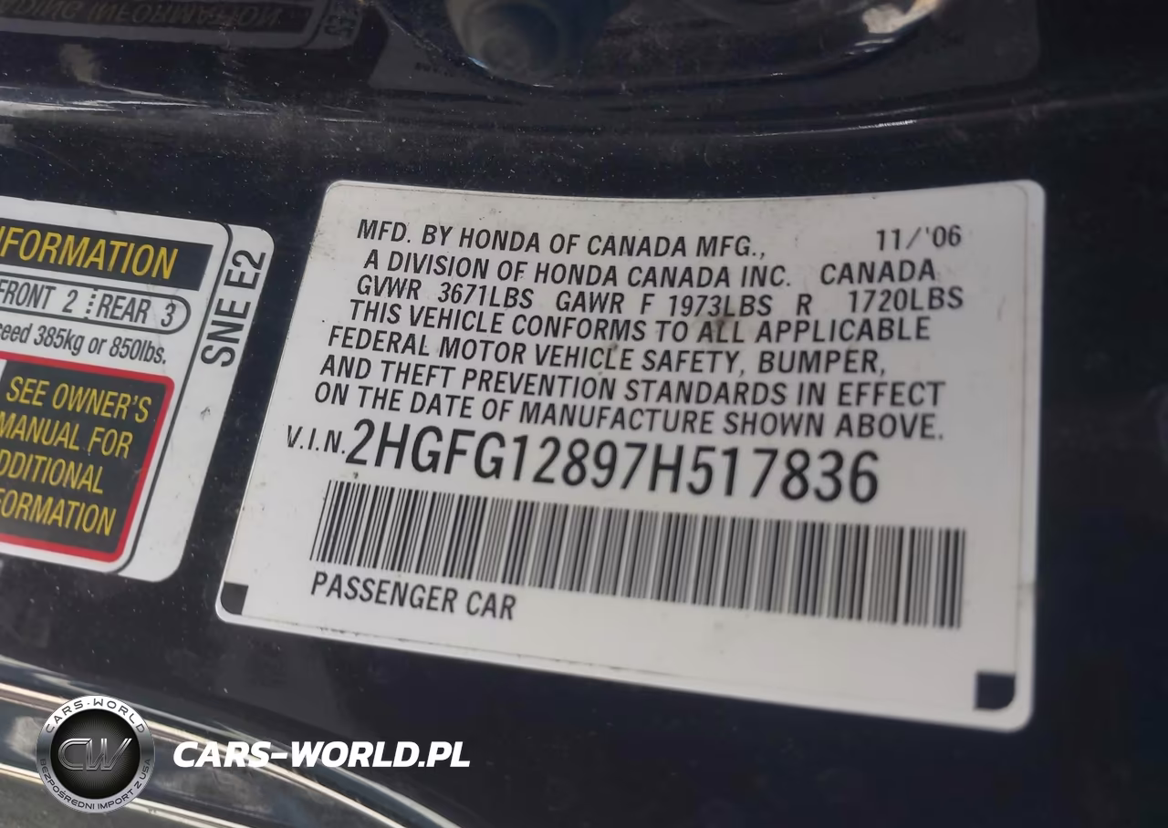 2007 Honda Civic Ex VIN:2HGFG12897H517836 - 9