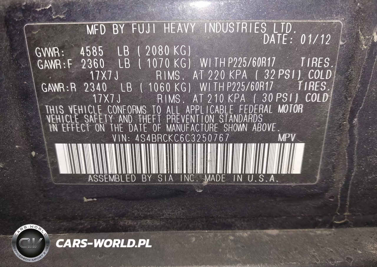 2012 Subaru Outback 2.5I Limited VIN:4S4BRCKC6C3250767 - 9