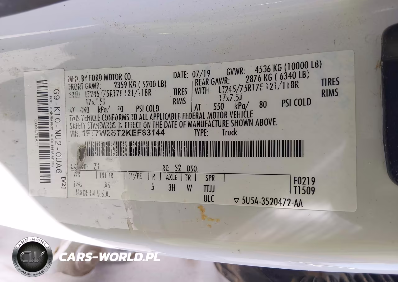 2019 Ford F-250 Xl VIN:1FT7W2BT2KEF83144 - 9