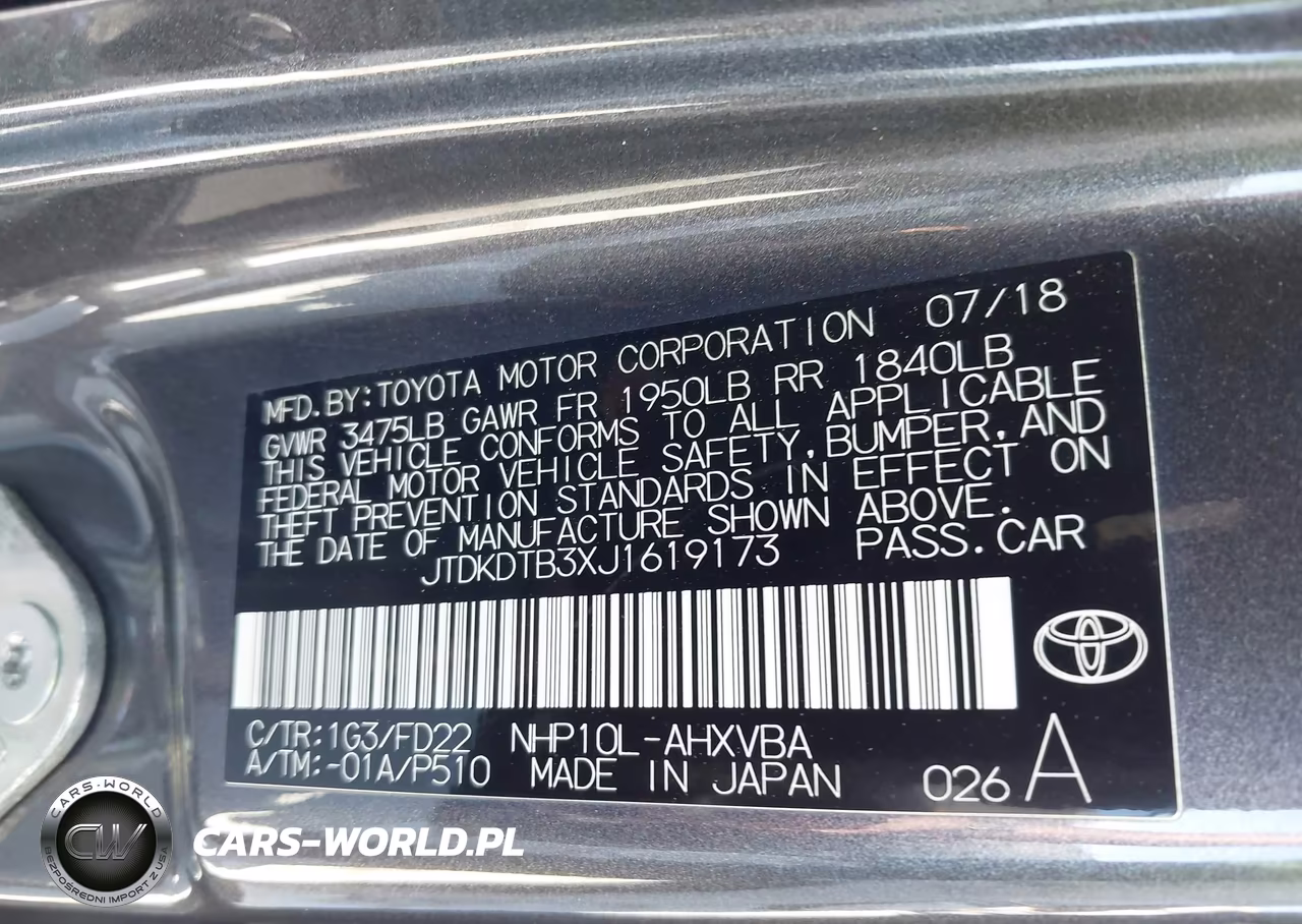 2018 Toyota Prius C One VIN:JTDKDTB3XJ1619173 - 9