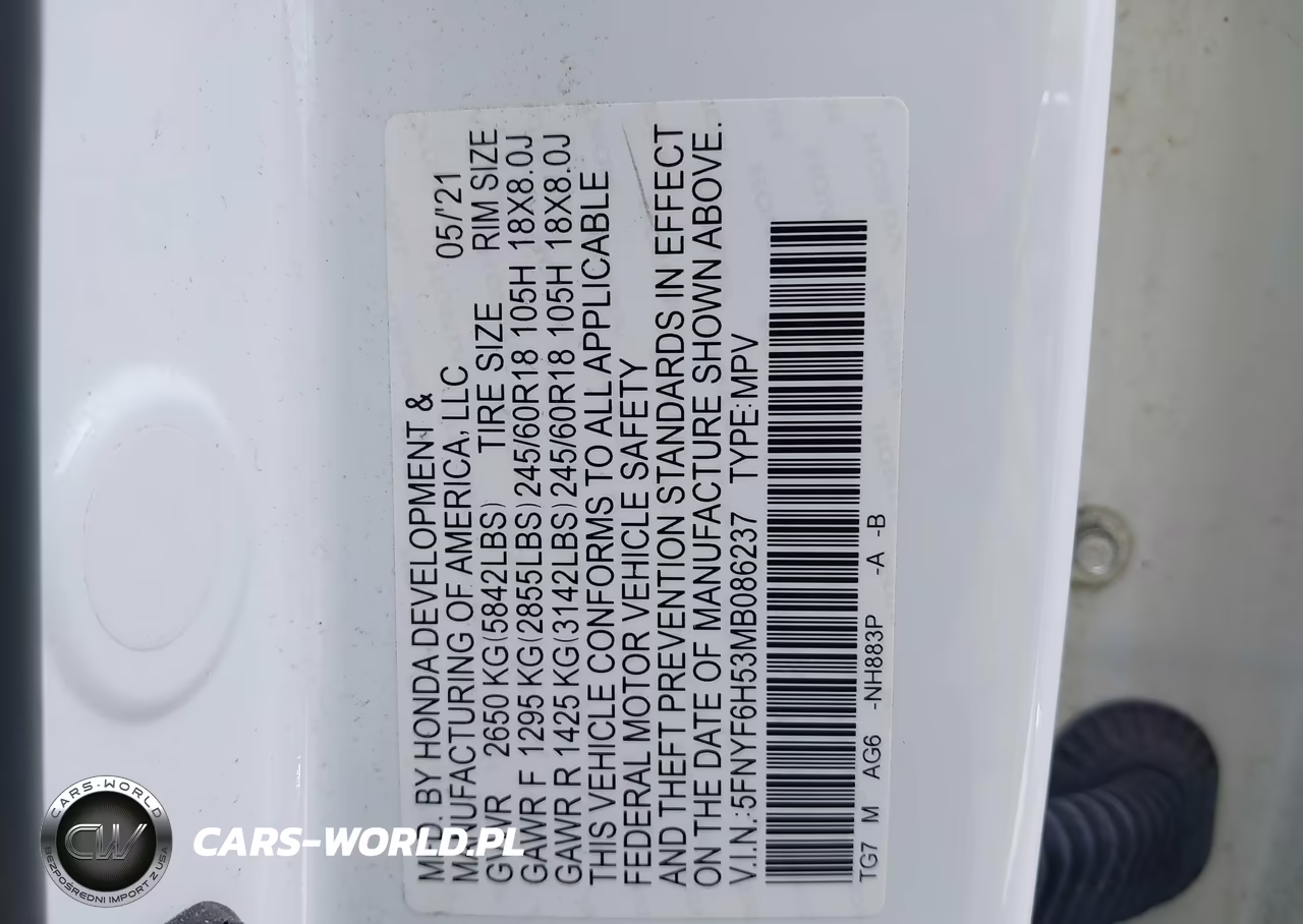 2021 Honda Pilot Awd Ex-L VIN:5FNYF6H53MB086237 - 9