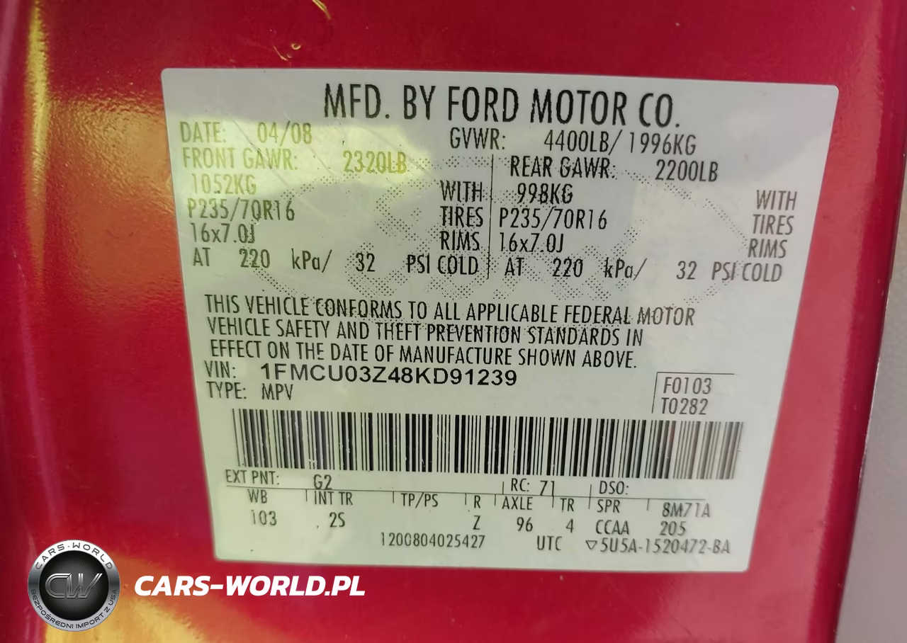2008 Ford Escape Xlt VIN:1FMCU03Z48KD91239 - 9