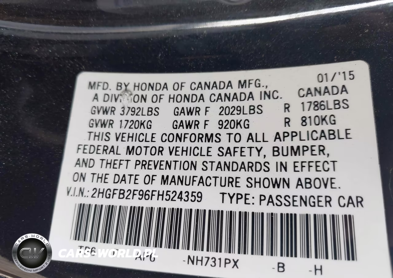 2015 Honda Civic Ex-L VIN:2HGFB2F96FH524359 - 9